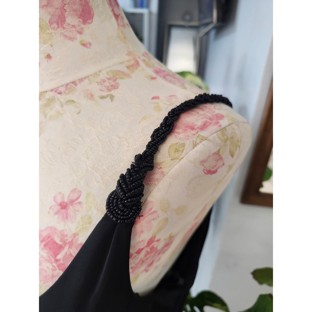 Vintage Alex Evenings Black Beaded Strap Cocktail Dress Petite 14P Midi Formal - Picture 6 of 12